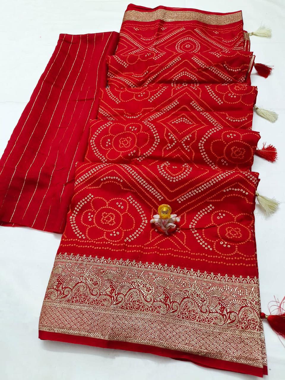 Maabetii Red Jacquard Work Silk Saree