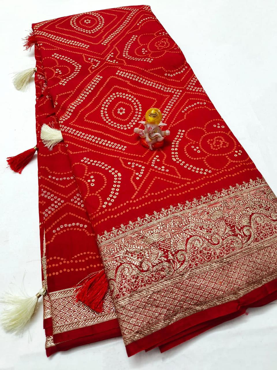 Maabetii Red Jacquard Work Silk Saree