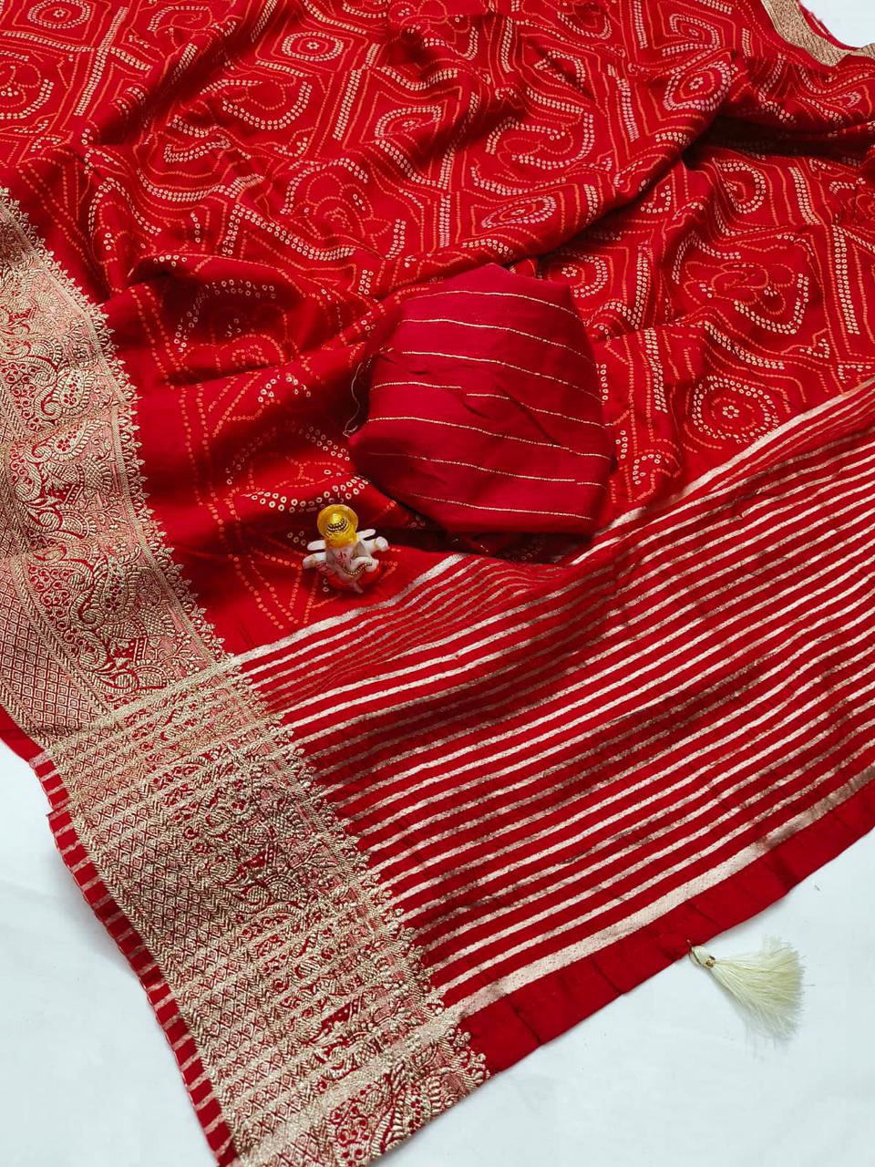 Maabetii Red Jacquard Work Silk Saree
