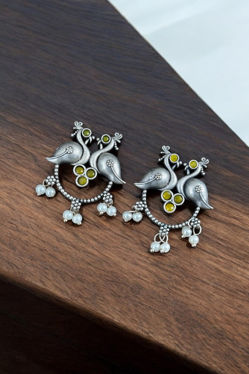 Maabetii Yellow Antique Oxidized Peacock Stud Earring