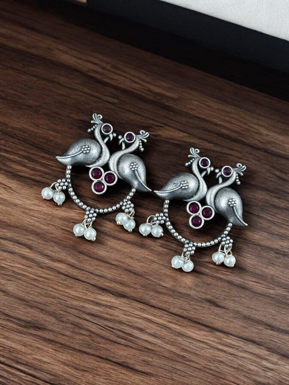 Maabetii Antique Oxidized Peacock Stud Earring