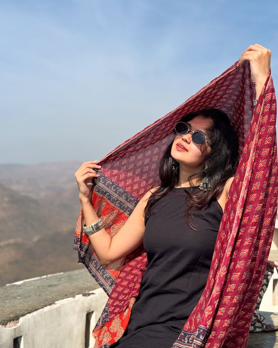 Riva Black Bandhani Print A-Line Suit Set with Pockets