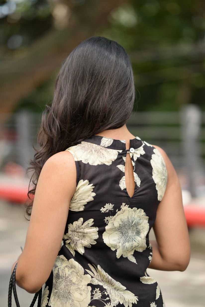 Model wearing Black A-Line Kurti Set, styled with Maabetii’s Embroidered Dupatta