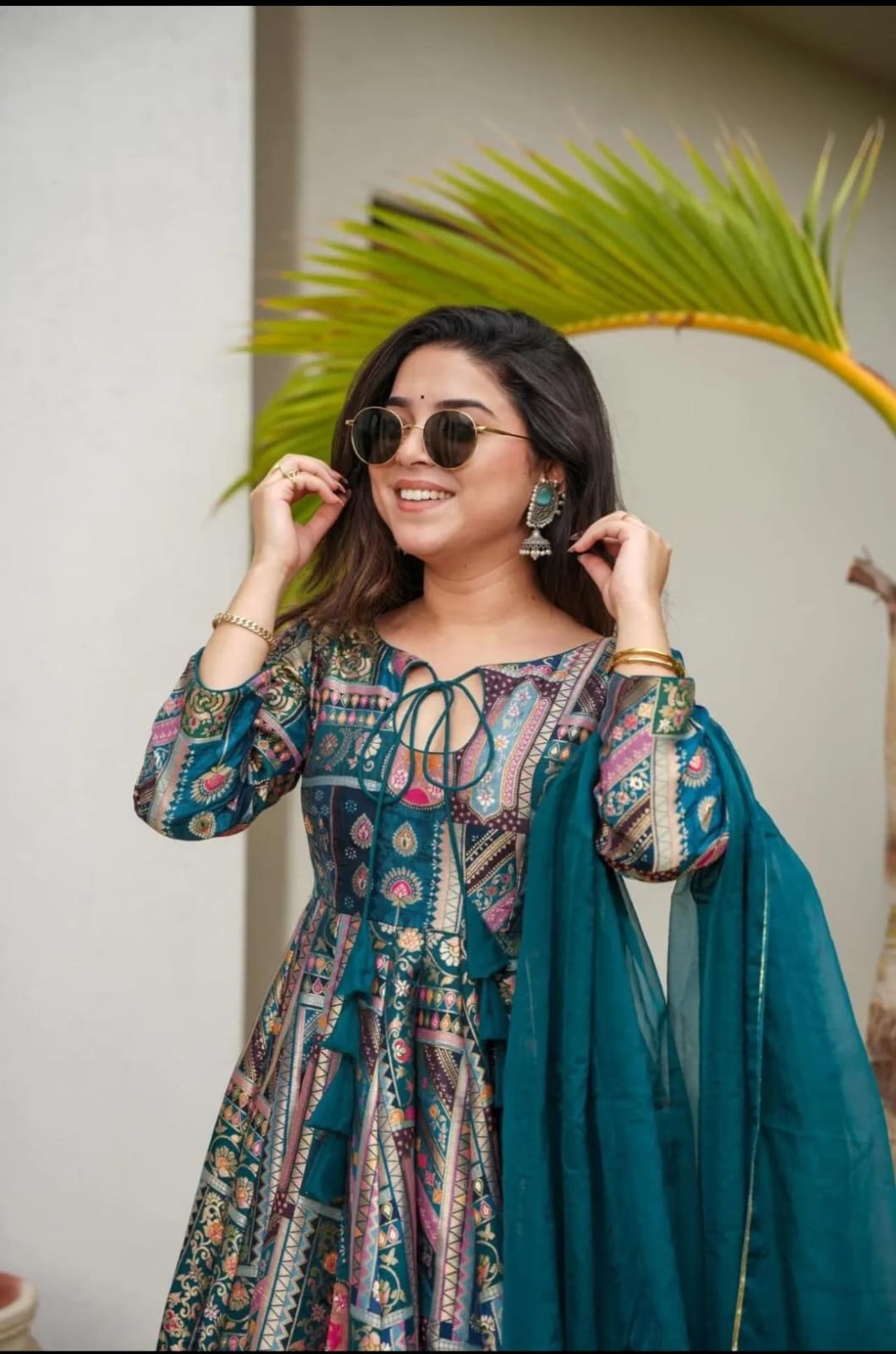 Maabetii Chinon Digital Print Anarkali Suit Set