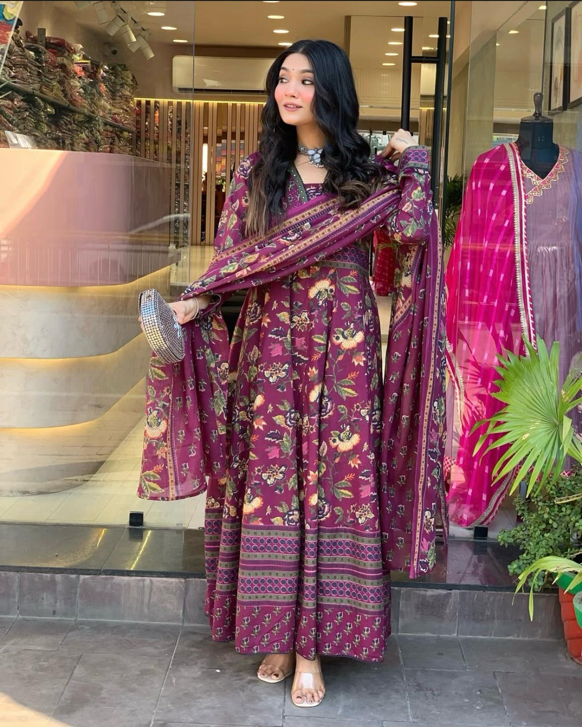 Maabetii Multicolor Cotton Katha Embroidery Anarkali Suit Set
