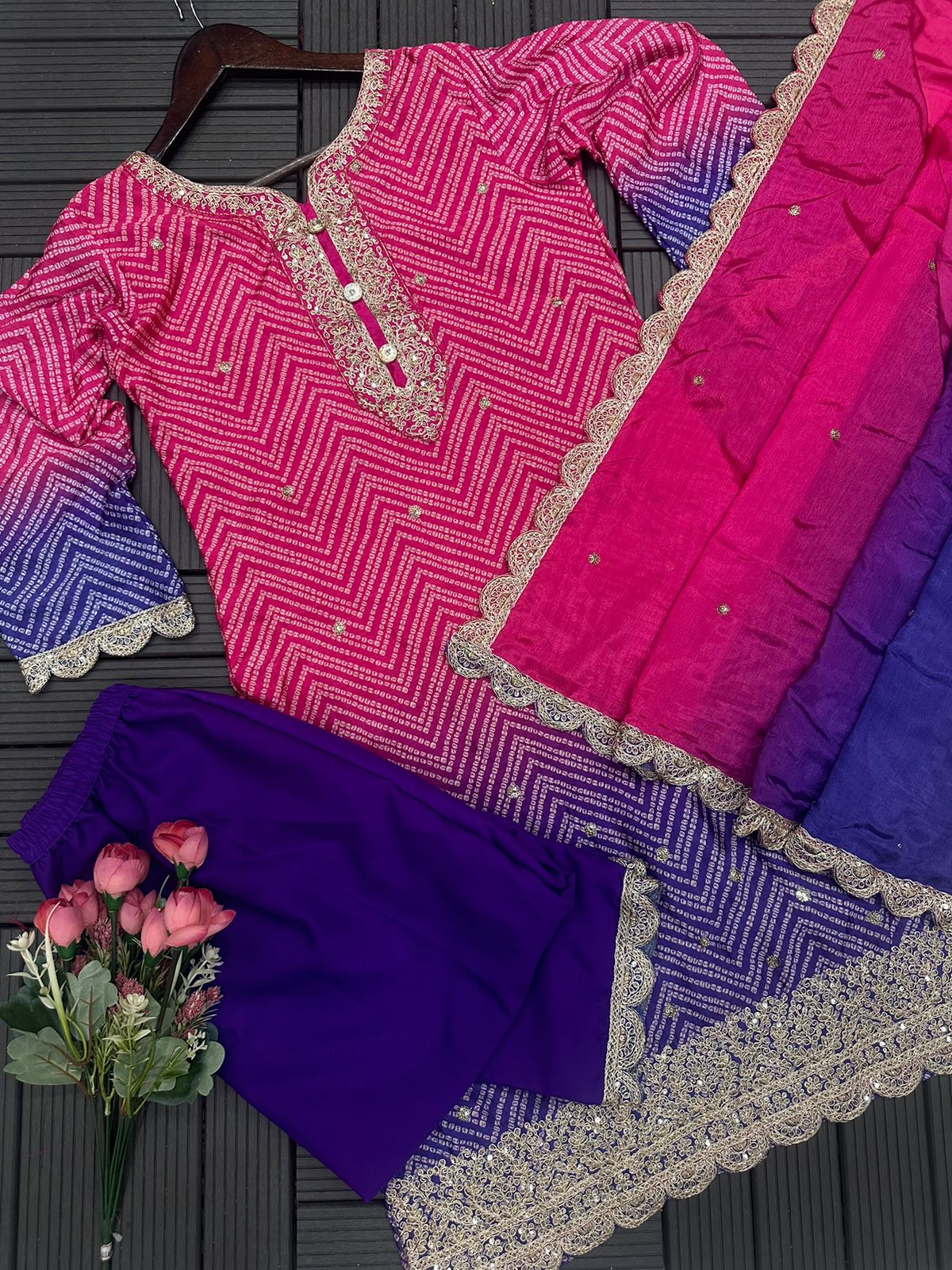 Maabetii Pink Chinon Embroidery Suit Set