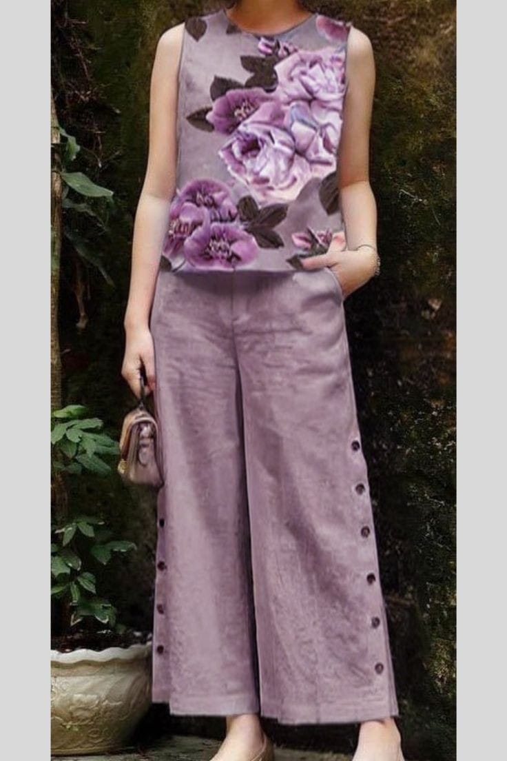 Maabetii Purple Muslin Top with Culottes Trousers