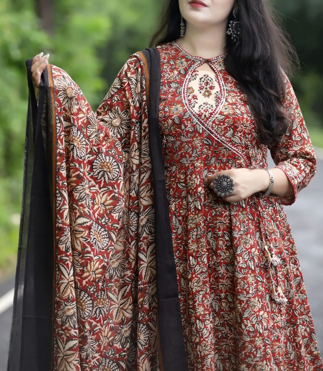 Maabetii Red Cotton Gota Work Angrakha Anarkali Suit Set
