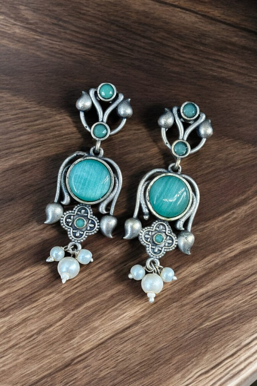 Maabetii Turquoise Light Weight Oxidized Silver Stud Earrings