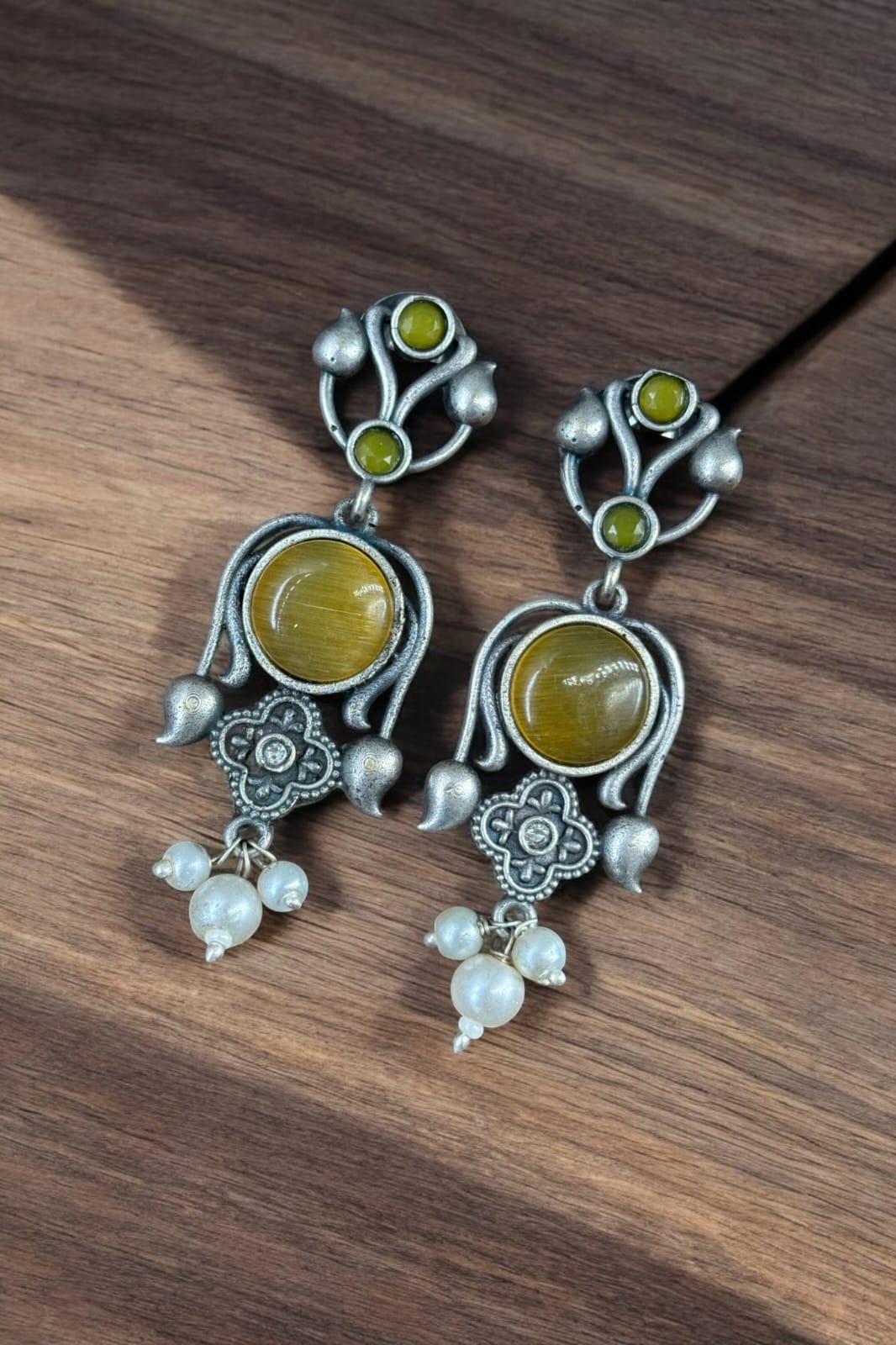 Maabetii Yellow Light Weight Oxidized Silver Stud Earrings