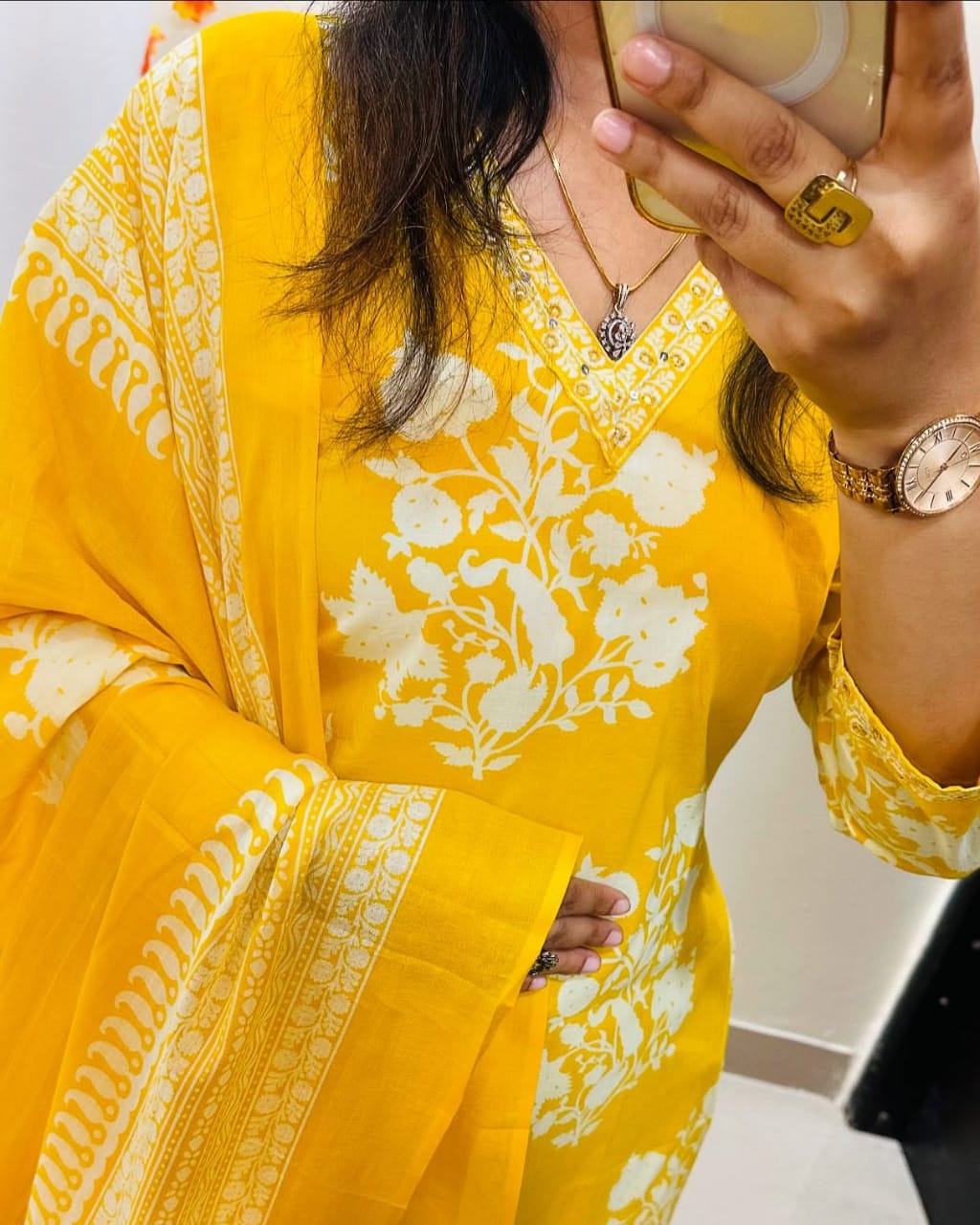 Meher Yellow Sequence Work Heavy Cotton Suit Set