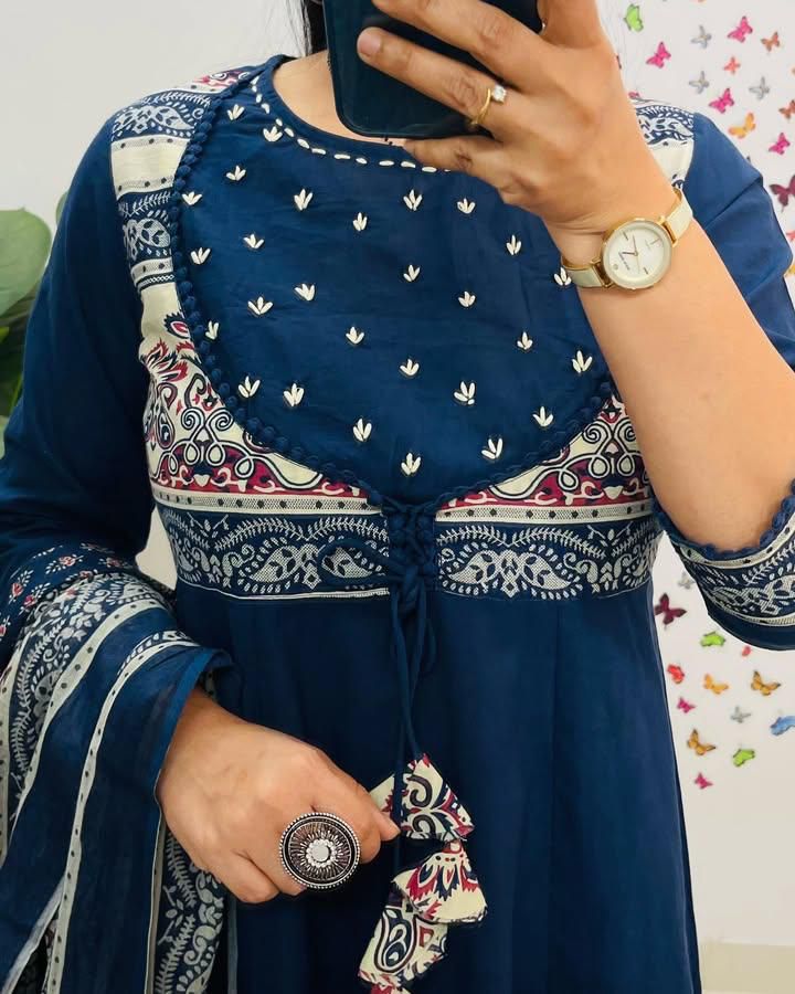 Ruhani Blue Anarkali Cotton Suit Set
