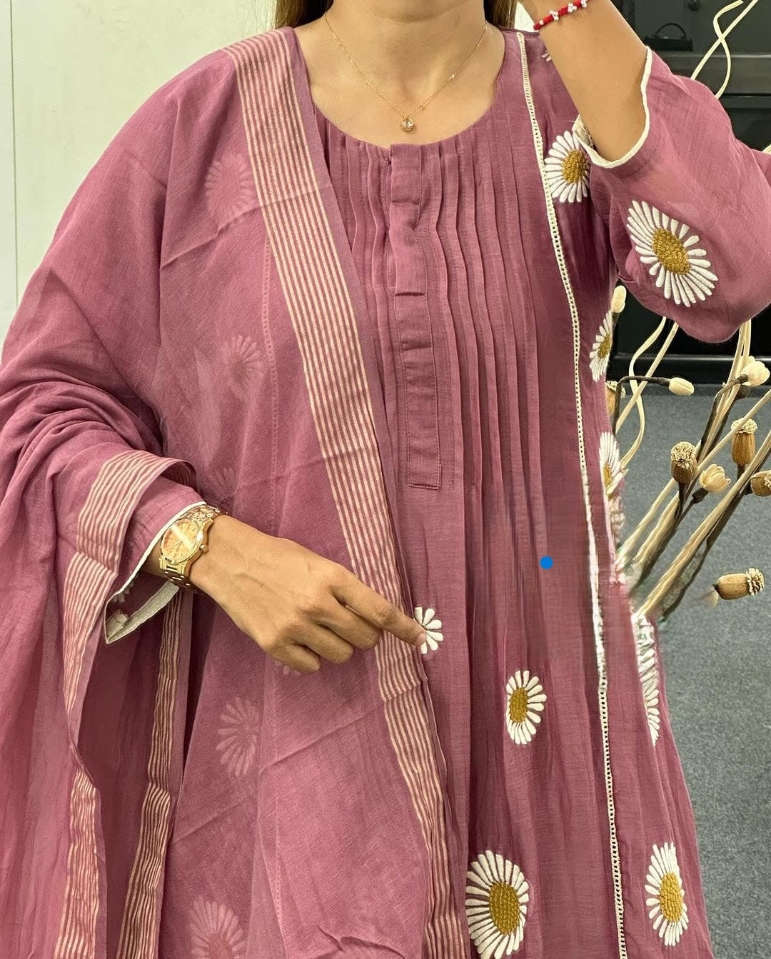 yoke embroidery on premium cotton kurta