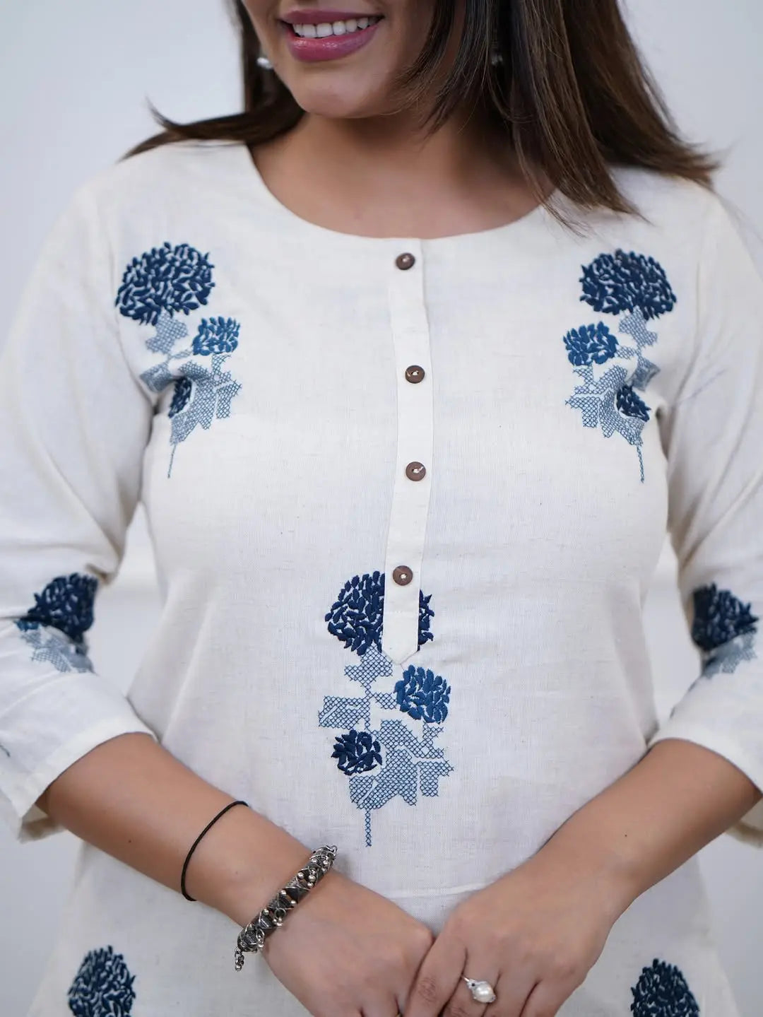 Summer cotton flex kurti set with embroidery – front view