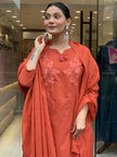 Festive embroidered kurti pant dupatta set in breathable cotton