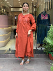 Elegant embroidered A-line kurti with pant and dupatta