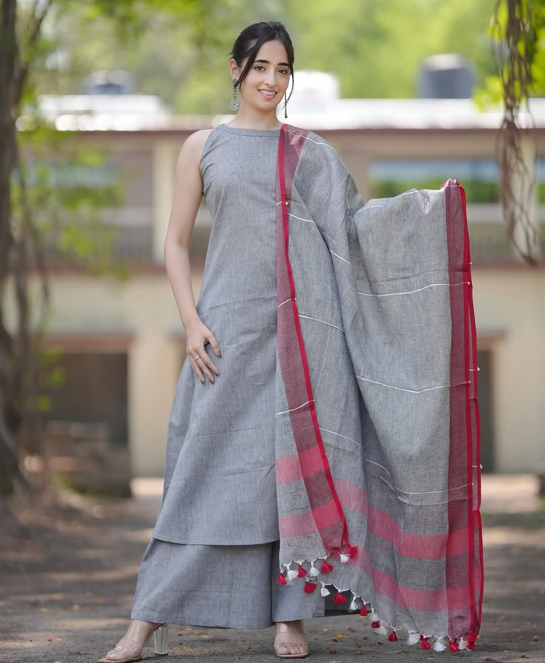 sleeveless cotton kurti palazzo set