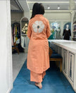 Back embroidery detailing on cotton aari work coord set

