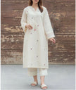 White Aari work kurta set for women with thread embroidery