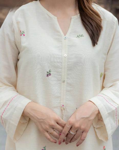 Cotton 60x60 white kurta and pant set full sleeves