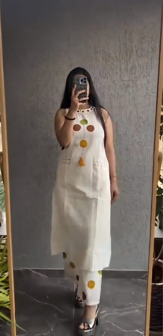 Aline abla embroidery cotton kurta set with plazo and side slit