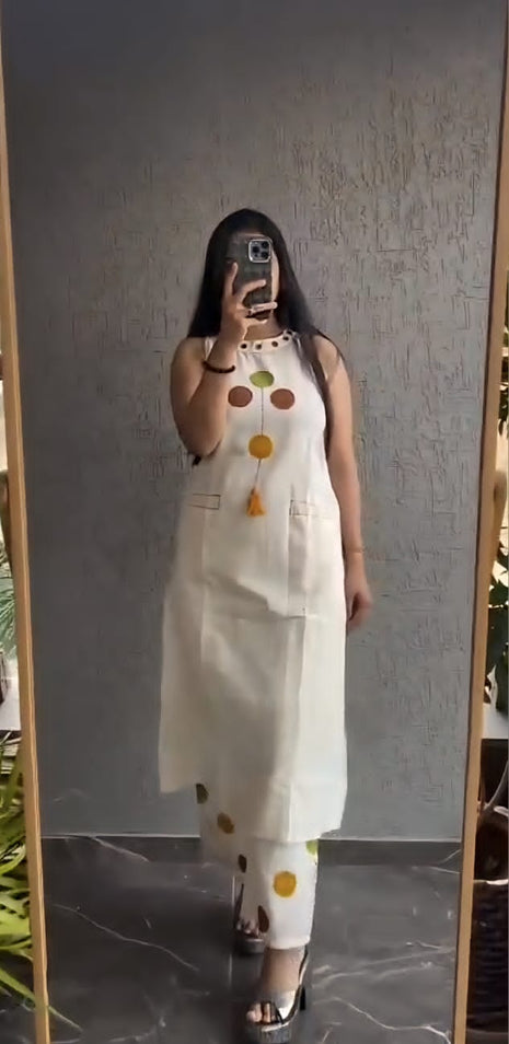 Aline abla embroidery cotton kurta set with plazo and side slit
