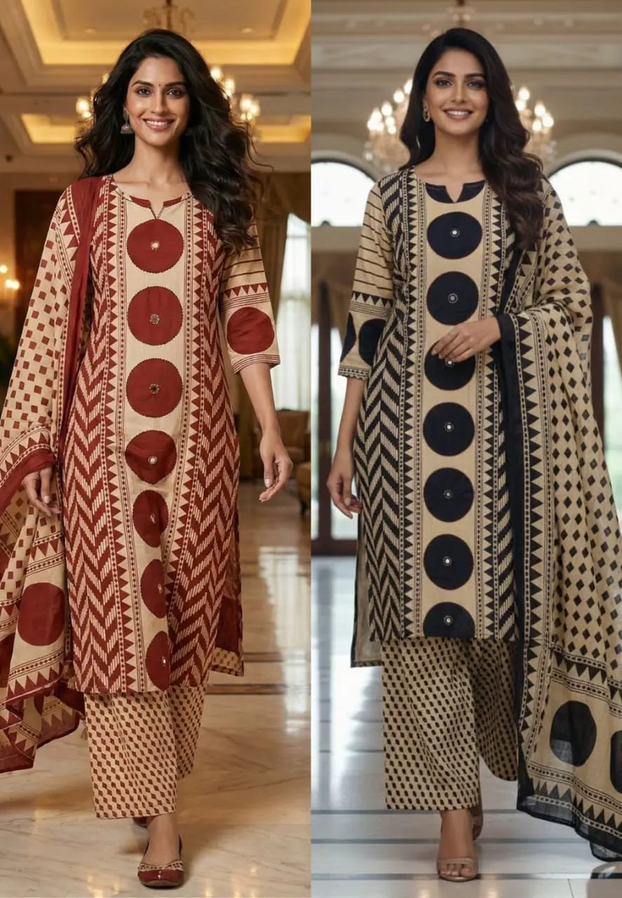 Original Ajrakh cotton suit set with handblock print and dupatta