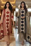 Original Ajrakh cotton suit set with handblock print and dupatta