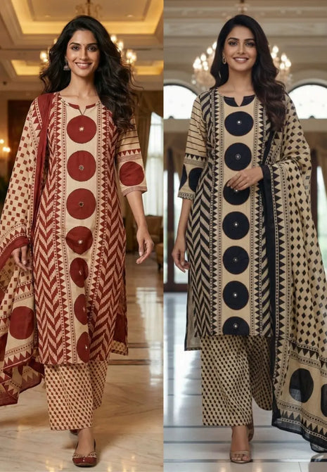 Original Ajrakh cotton suit set with handblock print and dupatta