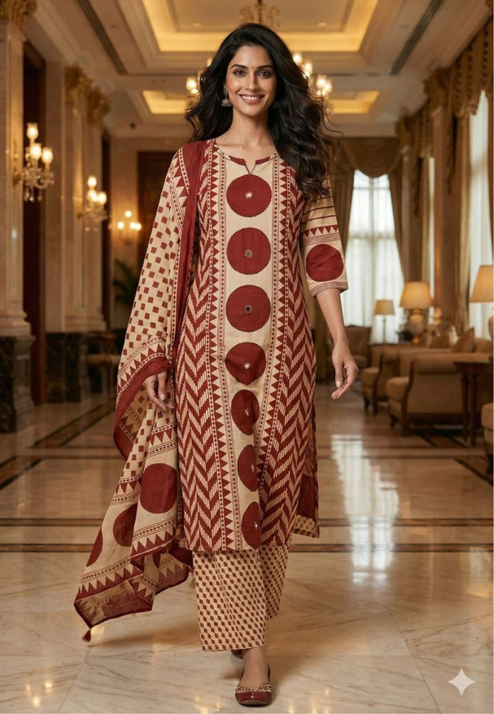 Breathable Ajrakh cotton suit set for everyday ethnic wear
