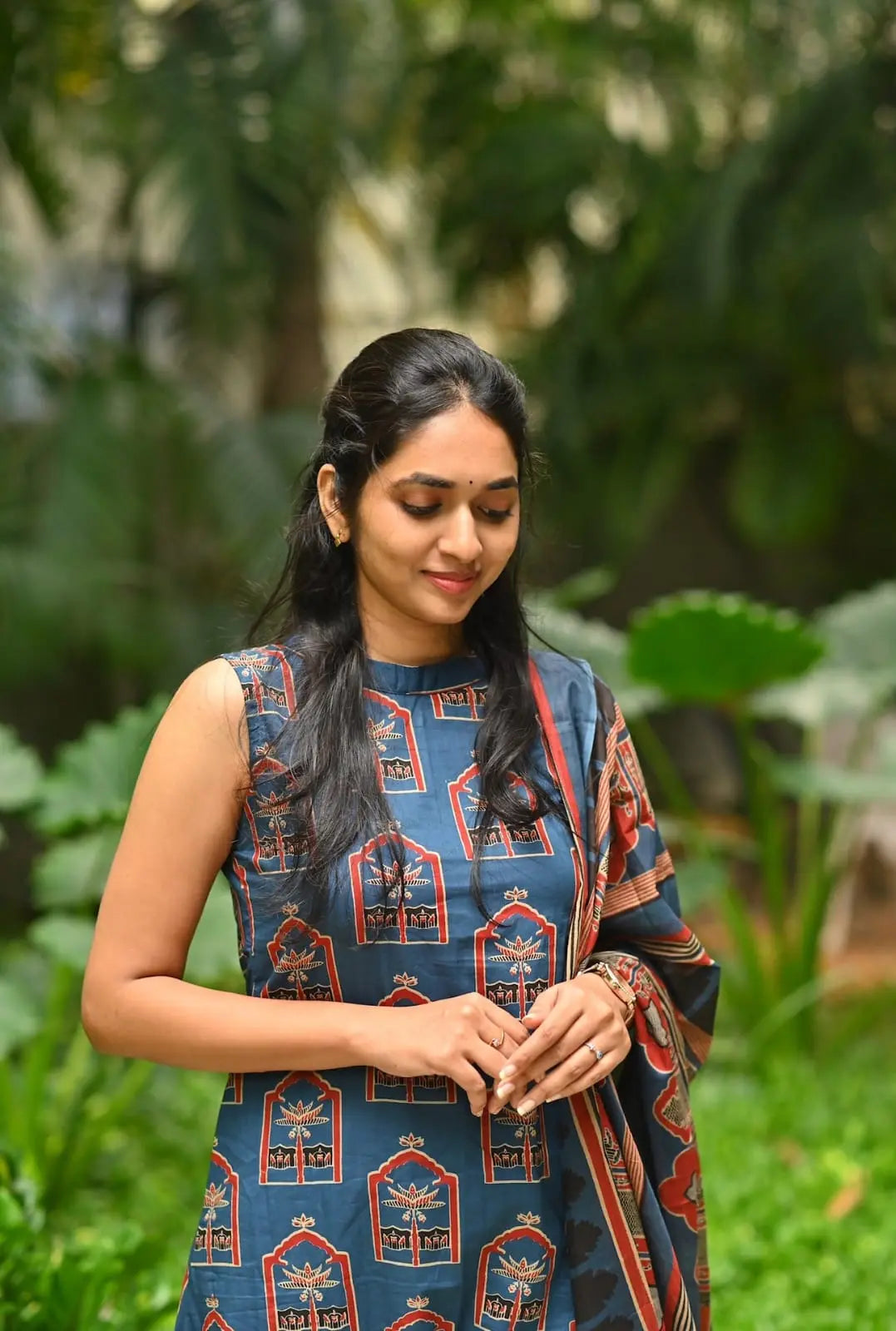 Halter neck Ajrakh print kurti and palazzo for women
