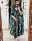 Front view of Anarkali Angrakha kurta set with tassels