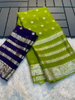 Royal zari border georgette saree with contrasting blouse