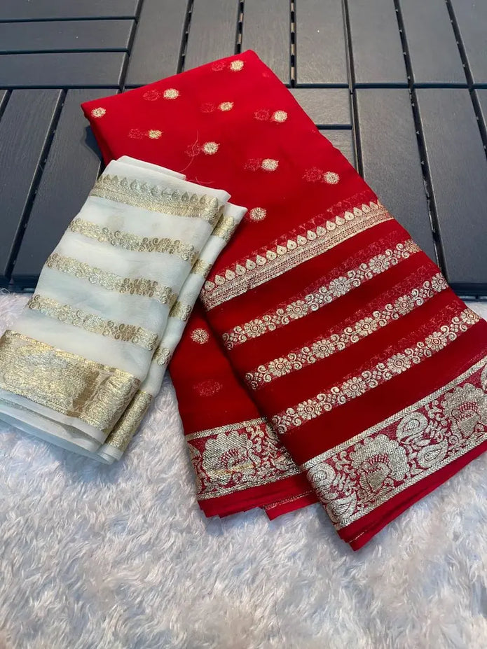 Banarasi georgette saree with intricate zari weaving and border