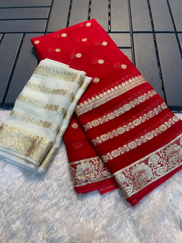 Banarasi georgette saree with intricate zari weaving and border