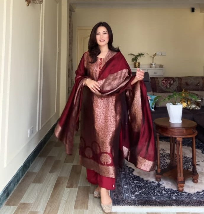 Banarasi woven suit set for festive and wedding wear