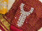 Bandhej print unstitched suit material with Gota Patti handwork

