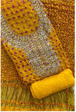 3-piece Bandhani suit material with kurti, pant, and dupatta fabric

