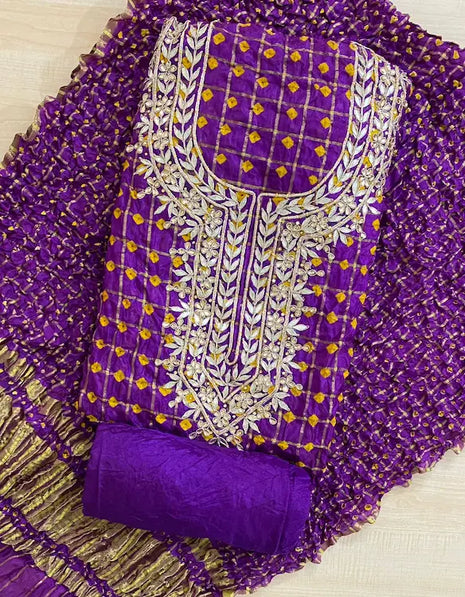 Gota Patti Bandhej dress material set – 2.5m each kurti and bottom

