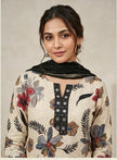 Floral beige kurta set with contrasting black palazzo pants