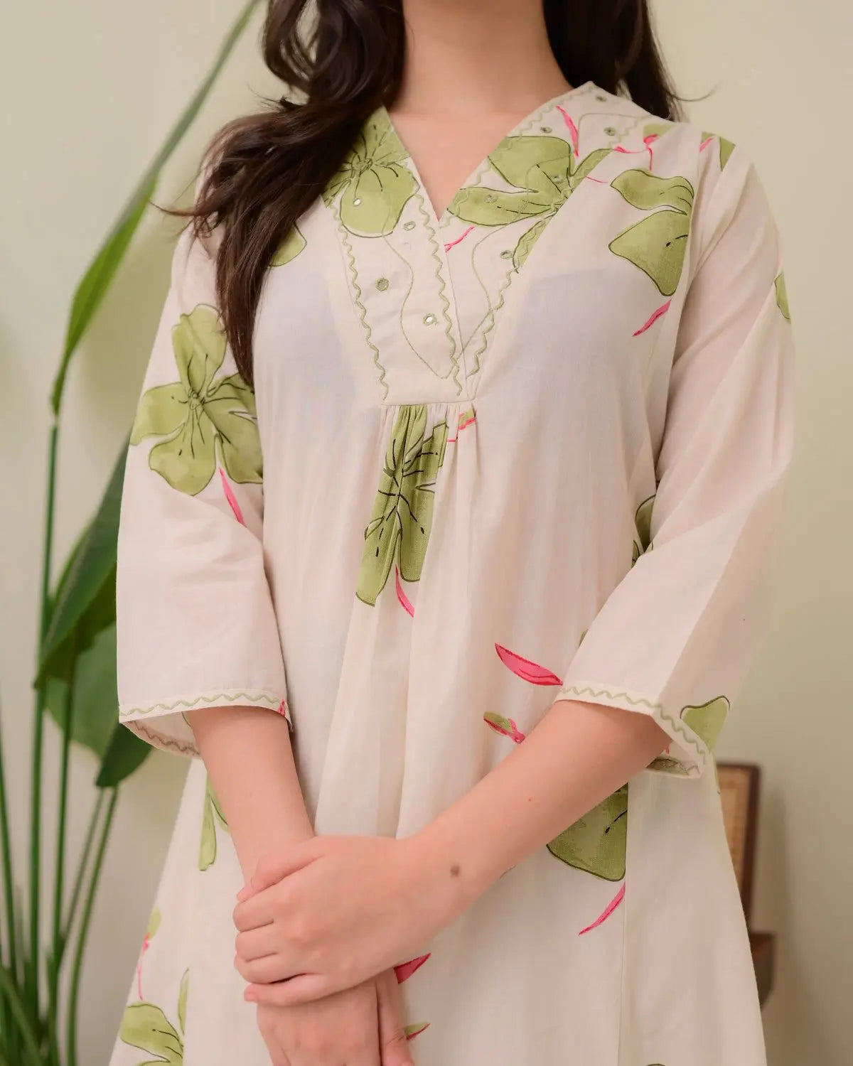 Cotton coord set with pant in soft pastel print

