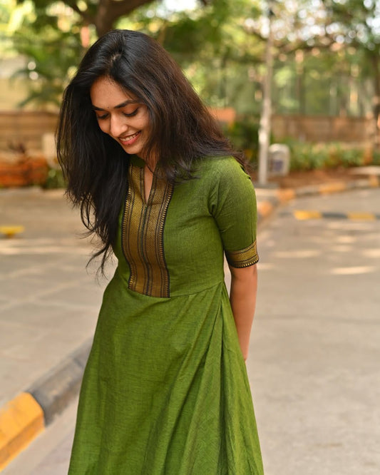 Festive Chanderi frock style kurti with pant set