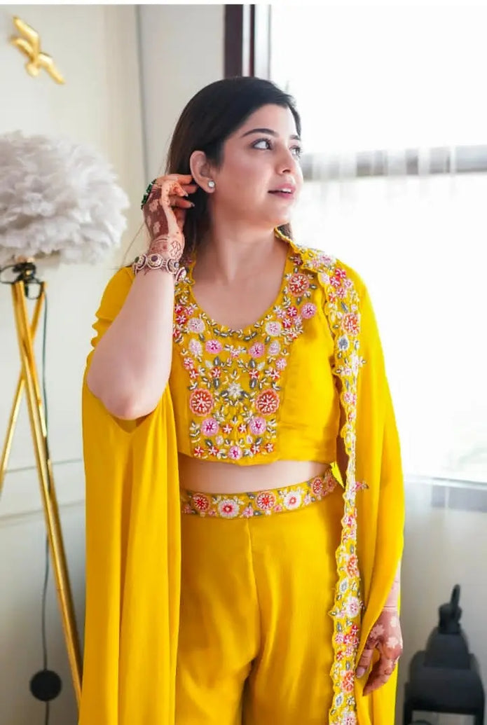 Zari embroidered shrug-style dupatta with bustier set

