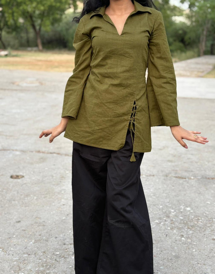 Aarini Collar Neck Shirt Style Kurti Top