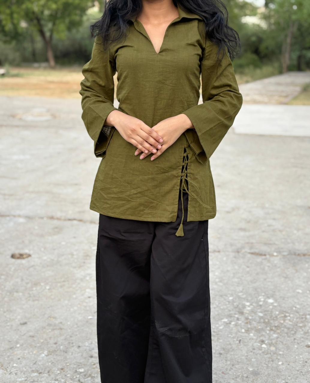 Trendy Short Kurti for Jeans with Front V Cut
