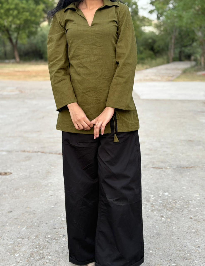 Aarini Collar Neck Shirt Style Kurti Top