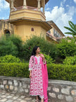 Cotton A Line Kurti Pant Dupatta Set Lace Work Printed