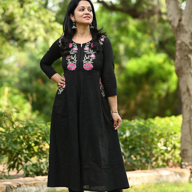 festive black cotton kurta pant set
