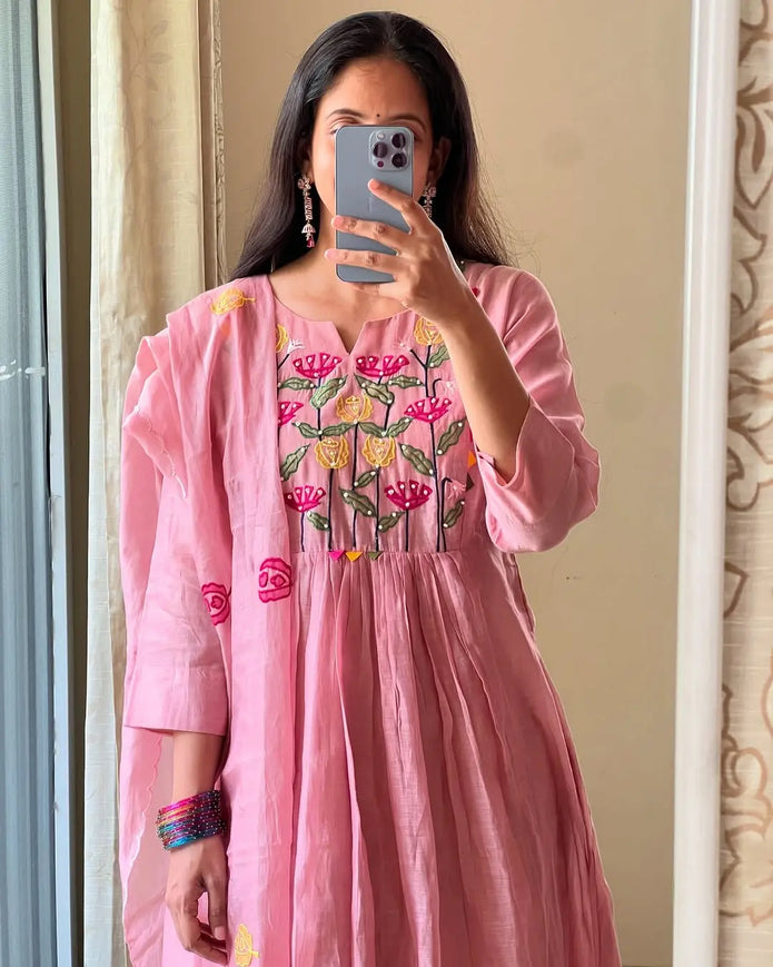 heavy embroidery cotton suit set