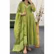 Embroidered Cotton Anarkali Suit with Hand Block Dupatta